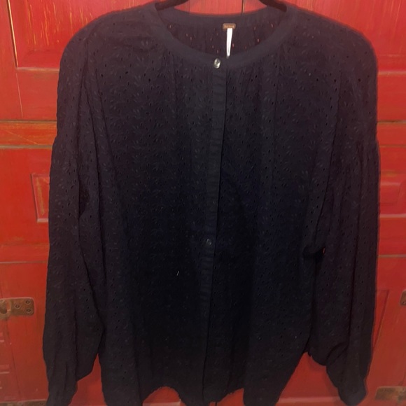 Free People Eyelet Long Sleeve Blouse - Picture 2 of 6